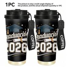 1pc/5pcs 500ml Stainless Steel Insulated Coffee Tumbler, Suitable For Graduation Season With Diploma/Graduation Cap & Balloon Patterns, Perfect For Coffee Lovers To Use At Home Or School For Coffee Or Juice, Leak-Proof Double-Wall Vacuum Insulated Portable Travel Mug, Ideal Gift For Son/Daughter, Friends, Boyfriend/Girlfriend On Holidays Or Birthdays - Black - View 11