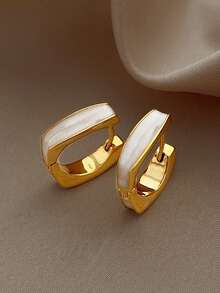 1对珐琅几何耳环，奢华简约方形珐琅耳钉，女士款 - 黃色 - 查看 2