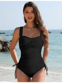 Tankini Swimsuits For Women Color Block Bathing Suit Top With Tummy Control Bikinis Bottom Swim Suits Women 2026 - A-black - View 2
