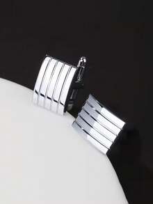 2pcs Geometric Rectangular Striped Cufflinks, Minimalist Business Style Cufflinks For Men - Silver - View 2