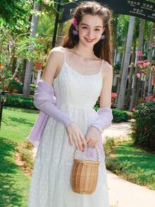 Women's Fashionable Vacation Casual Lightweight Linen Knit Sweater - Purple - View 8