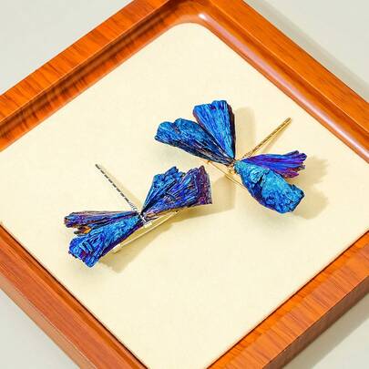 1pc Handmade Natural Electroplated Blue-Black Beryl Crystal Brooch - Healing Energy Stone, DIY Decoration, Mother's Day Gift For Mom, Gift For Girls