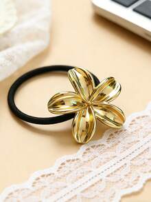 1/3 piezas Diadema de metal con flor de moda y sencilla, diadema de poliéster de alta elasticidad, adecuada para coletas, cabello semi recogido y moños altos, un accesorio de cabello versátil para el uso diario casual de las niñas - Dorado - Ver 4