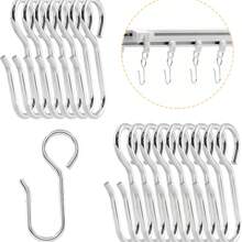 Metal Curtain Track Hooks, S-Shaped Small Curtain Hooks, Curtain Hook Pins, Curtain Line Hooks, Curtain Track Rollers, Ceiling Curtain Tracks, Home & Bathroom Decor, Autumn Decor, Bathroom Accessories, Back To School Ceiling Decor Hooks, Curtain & Shower Curtain Clips, Curtain Track S-Hooks, Car Curtain Hooks - Silver - View 1