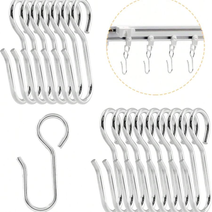 Metal Curtain Track Hooks, S-Shaped Small Curtain Hooks, Curtain Hook Pins, Curtain Line Hooks, Curtain Track Rollers, Ceiling Curtain Tracks, Home & Bathroom Decor, Autumn Decor, Bathroom Accessories, Back To School Ceiling Decor Hooks, Curtain & Shower Curtain Clips, Curtain Track S-Hooks, Car Curtain Hooks - Silver - View 1