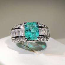 Anillo geométrico redondo verde de 4 puntas elegante, circonita cúbica sintética, joya regalo para ella - Verde - Ver 10