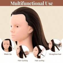 22inch Mannequin Head With Long Synthetic Hair - Perfect For Cosmetology Training & Styling Practice, Brown - View 7