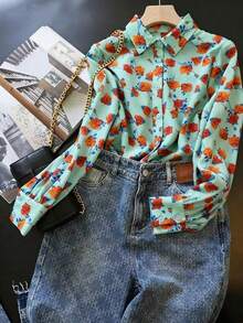 Women's Floral Print Long Sleeve Single-Breasted Casual Shirt - Pale Green - View 1