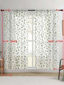 1件刺绣薄纱窗帘，花卉图案，带杆袋，防紫外线，透气，涤纶面料，无衬里，适用于客厅、卧室、餐厅 - 綠色 - 查看 24