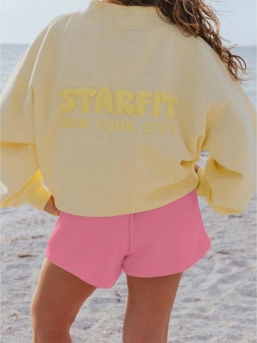 Women Athletic Shorts Loose Fit Solid Color Drawstring Sweatshorts For Yoga Running - Hot Pink - View 1