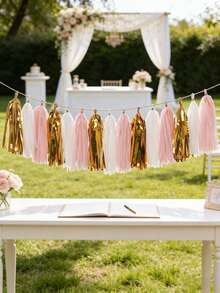 15Pcs/Set Pink Gold Mylar Tassels Garland With Rope, Tissue Paper Tassels Banner DIY Kit For Weddings, Birthdays, Bridal Showers, Party Supplies, Bachelorette Parties, Mother's Day, Graduation Party - Pink - View 5