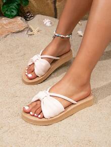 米色休闲学生海滩度假时尚女拖鞋 - 白色 - 查看 3