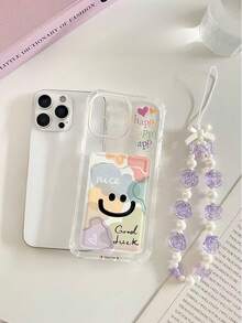 Smiling Face Painted Transparent Square Card Holder Multifunctional Card Wallet With Wrist Strap Thick Shockproof Phone Protective Case Compatible With IPhone/ Galaxy/,International Version, Not The Domestic Version - Multicolor - View 3
