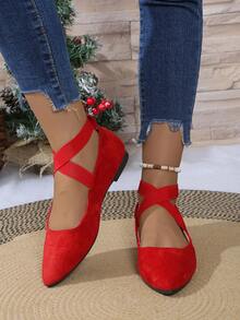 Women's Fashion Pointed Toe Ballet Flats With Red Ribbon, Comfortable Slip-On Loafers, Suitable For Work, School, Dance, Outdoor Activities, Fitness, Party And Daily Casual Wear, Christmas & Valentine's Day Gift - Red - View 10