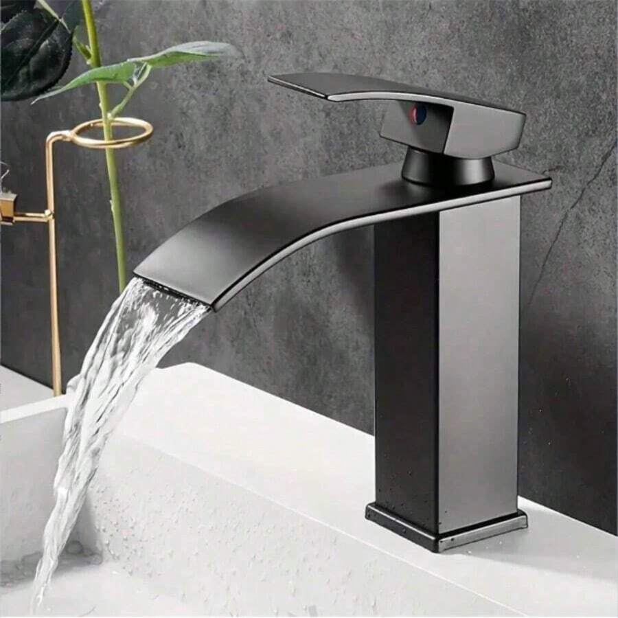 European Style Waterfall Faucet, Bathroom Countertop Or Undermount Basin - Black - View 1