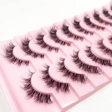 10 Pairs Transparent Band 3D Faux Mink False Eyelashes Soft Fluffy Natural Long Thick Volume Wispy Reusable Daily Wear Lashes - Black - View 7