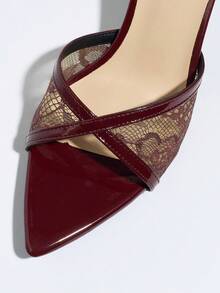 女士经典交叉网眼拼接舒适高端性感镂空网眼猫跟凉鞋，时尚舒适尖头优雅百搭酒红色细高跟鞋，适合派对、约会、购物、T台走秀、户外活动、情人节、母亲节、妇女节、斋月、新年礼物 - 酒紅色 - 查看 7