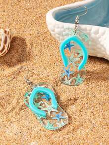 1 Pair Acrylic Summer Beach Starfish Pendant Earrings (For Women) - Blue - View 4