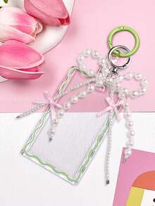 1个透明亚克力卡套和1个仿珍珠蝴蝶结钥匙扣，创意证件/校园卡保护套，办公/学校/家庭用品，女士零钱包，迷你钱包，小钱包，卡包 - 彩色 - 查看 13