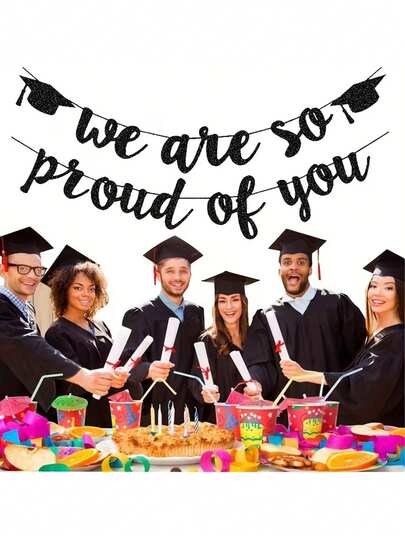 1 Set Graduation Congratulations Banner With "We Are Proud Of You" Text, Suitable For Graduation Party, Ceremony, Photo Backdrop Decoration, Paper Hanging Garland