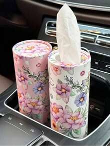 1pc Printed Car Tissue Box With 100 Tissues, Travel Tissue Holder Suitable For Car Cup Holder And Home Desk, Random Style - Multicolor - View 8