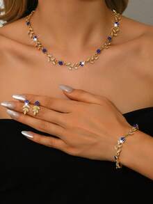 Elegant Crystal Bridal Jewelry Set, Tree Branch & Flower Shaped Earrings, Necklace, Bracelet, Suitable For Daily, Banquet, Party Wear, Holiday Gift - Multicolor - View 2