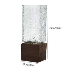 Vaso quadrado moderno com base (1 unidade) - Vaso minimalista, ideal para arranjos florais, decoração de mesa, decoração de ambientes e decoração de casa - Vaso em cor neutra, perfeito para casamentos, festas e salas de estar - Presente ideal. Vaso de vidro com base quadrada de madeira na cor cinza para decoração de arranjos florais na sala de estar. - 1PC - Ver 6