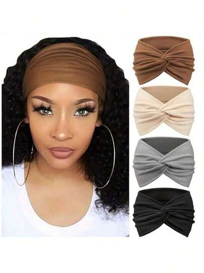 4 piezas Diademas anchas de estilo bohemio para mujeres, diseño anudado suave adecuado para yoga, correr, uso diario, accesorios para el cabello retro lindos y cómodos