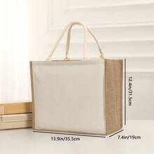 Bolso de mano de mujer de lino retro de unicolor, de gran capacidad, reutilizable para uso diario, compras y reuniones - Albaricoque - Ver 2