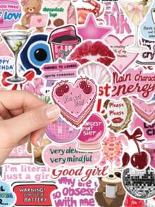 50张趣味酷女孩贴纸，美观励志，适用于笔记本电脑、吉他、滑板、手机壳，防水PVC贴纸 - 彩色 - 查看 3