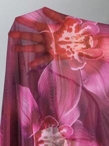3pcs Women's Floral Print Elegant Sexy Backless 3D Flower Beach Dress Bikini Set, Spring/Summer Vacation - 紫色 - 查看 7
