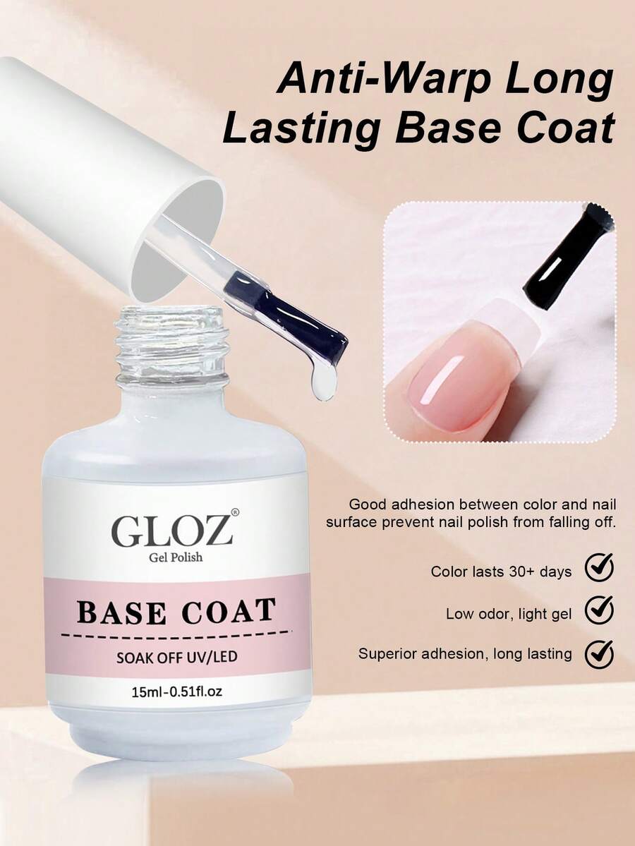 GLOZ 15毫升透明免擦洗凝胶底油，持久耐用，适合DIY家用UV固化凝胶美甲 - 1 Set - 查看 1