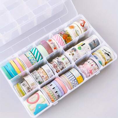 15-Compartment Transparent Plastic Storage Box With Adjustable Dividers - Suitable For Jewelry, Crafts, Tapes, Beads And Stickers
