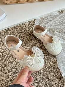 1 Pair Children's Rhinestone Decorated Closed Toe Sandals, Soft Bottom Non-Slip Princess Shoes For Girls, Suitable For Spring, Summer And Autumn, Pink Color - Beige - View 4