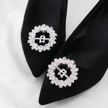 2个简约奢华水钻圆形ABS可拆卸鞋扣 - 銀色 - 查看 4