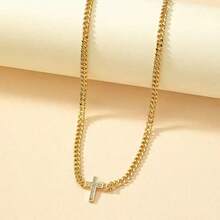 1pc Fully Rhinestone Encrusted Cross Necklace, Suitable For Daily Wear - Silver - View 5