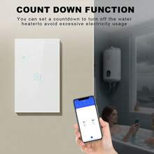 US Standard WiFi Smart Water Heater Switch With Energy Monitoring - APP Remote Control, Compatible With Alexa/Smart Home/Tuya, Voice & Timer Functions, Real-Time Power/Current/Voltage Tracking, Daily/Monthly/Annual Statistics, 5000W High Load, Tempered Glass Panel, Backlit Switch - Multicolor - View 11