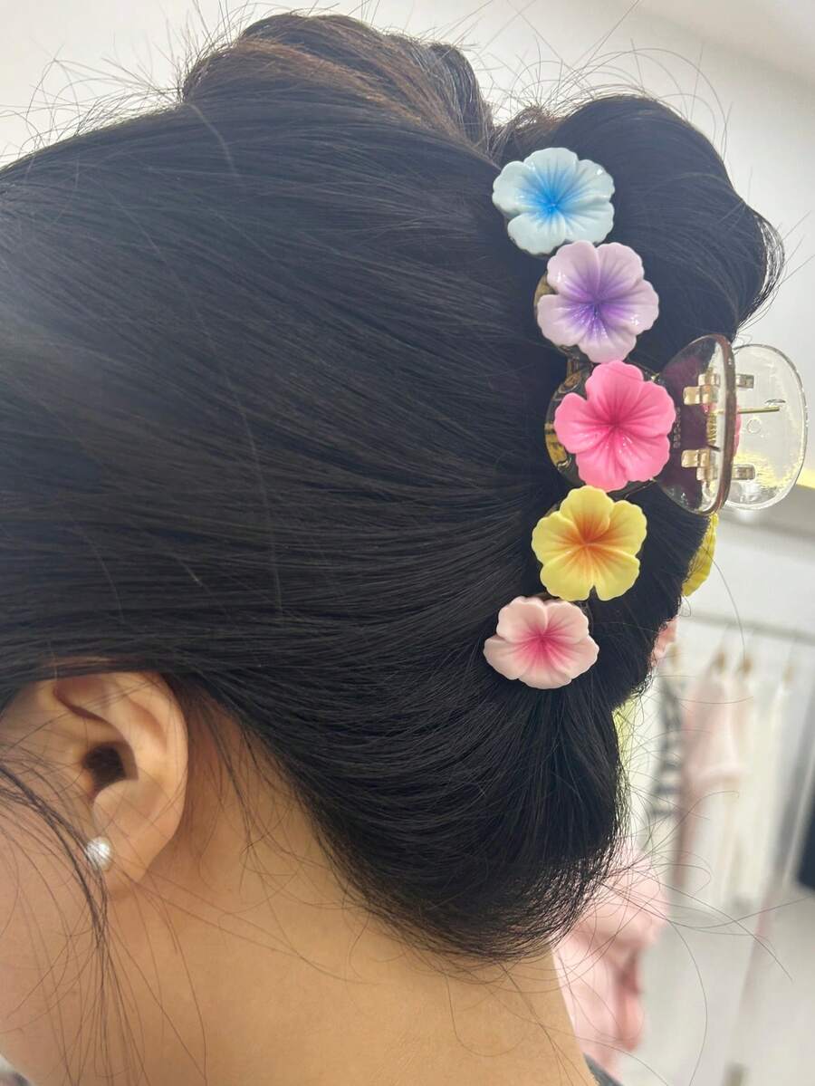 1 pieza Pinza para el cabello con flor de color caramelo versátil y dulce, accesorio de cabello lindo para uso diario y recogidos de fiesta, clips para el cabello de verano y playa - Multicolor - Ver 1