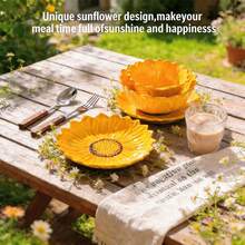 Plato de cerámica con diseño de girasol, plato decorativo de cena con diseño de girasol lindo, vajilla, plato de cena de cerámica con diseño de girasol creativo para el hogar y la cocina. Diseño único de girasol, haz que tu hora de la comida esté llena de sol y felicidad. Ilumina tu mesa de comedor con la encantadora vajilla de girasol. - Multicolor - Ver 3