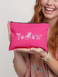 定制海岸风化妆包 - 可个性化定制“海岸最后的祝酒”图案，可重复使用，饰有眼镜和贝壳图案，轻便，手工绘制风格，轻巧便携，化妆品和洗漱用品收纳包 - 彩色 - 查看 13