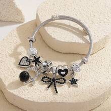 时尚优雅的多元素吊坠设计女士手链，简约珍珠猫咪手链，可拆卸配件，友情/情侣礼物 - 彩色 - 查看 2