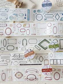 MOCARD 1卷2米水彩边框和纸胶带，复古创意美学贴纸，DIY装饰拼贴工艺用品，节日礼物，个性化剪贴簿学校文具（4种随机款式） - 素色邊框 - 查看 1