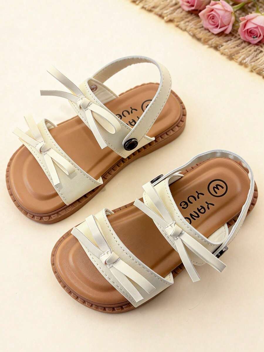 1 Pair Toddler Beige Sandals, Fresh Bowknot Design, Fashion Summer Outdoor Sandals, Children Versatile Non-Slip Soft Bottom Princess Shoes - Beige - View 1