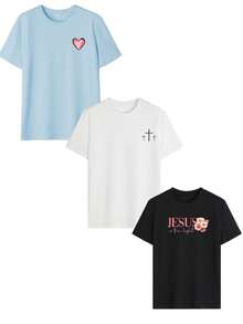 3件套“信念战胜恐惧”励志图案宽松夏季女式上衣 - 彩色 - 查看 6