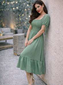 VESTIDO LARGO TIPO CAMPESINO CON MANGA MOD. ALY - Light Green - Ver 2