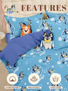 Bluey Bộ 2/3 ga trải giường hình hoạt hình , chất liệu mềm mại, thân thiện với da, thoáng khí, chống xù lông, họa tiết  dễ thương, phù hợp với giường đôi/giường cỡ Full/giường Queen/giường King, sử dụng được quanh năm, có thể giặt máy, lý tưởng cho phòng ngủ, trang trí ký túc xá, trang trí nhà cửa mùa xuân/hè, quà tặng ngày lễ. - Nhiều màu - Xem 6