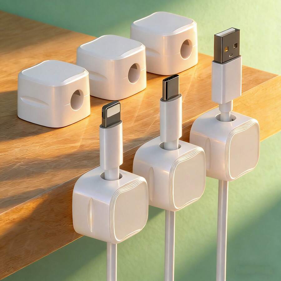 6pcs PVC Cable Clips - Strong Adhesive Cable Organizer Without Drilling, Suitable For Desk, Bedside Table, Office, Home, Can Fix USB, Phone Charger, Audio Cables, Etc.
