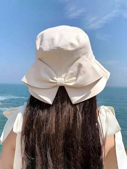 Women's Fashion Bucket Hat ,With Bow Wide Brim, Beach Sun Hat, Summer Uv Protection, Outdoor Casual, Beach Travel.