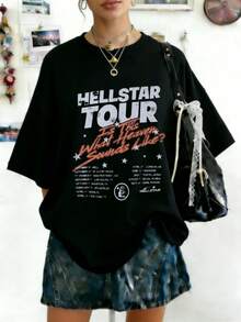 Plus Size Women's Clothing Hellstars Tour What Is Heaven Sounds Like Y2K Graphic T-Shirt,220g 100% Cotton,Round Neck Short Sleeve,Black Streetwear Essential For Summer Going Out,Unisex Style - Black - View 1
