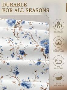 1件复古花园蓝色花卉图案床单，时尚乡村风格床垫保护套，清新优雅，适合情人节床上用品，柔软透气，适合所有床型——双人床、标准双人床、大号双人床、特大号双人床，适合11.8英寸厚床垫，抗皱透气，有助于睡眠，可机洗，适合宿舍使用 - 淺藍色 - 查看 6